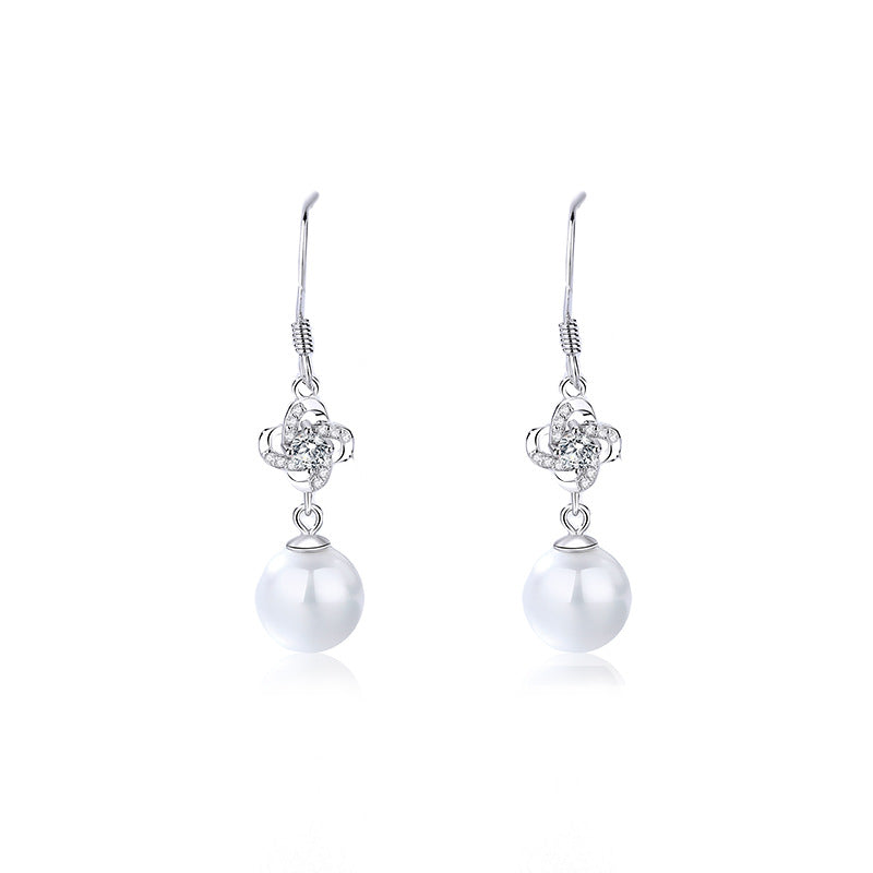 Wholesale S999 sterling silver four-leaf clover earrings